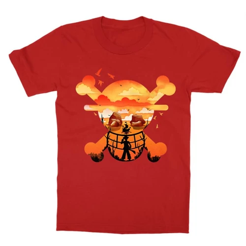 Piros One Piece gyerek rövid ujjú póló - Logo Silhouette