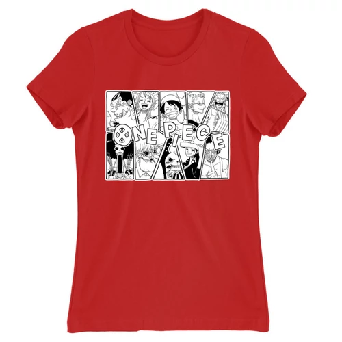 Piros One Piece női rövid ujjú póló - Black and White