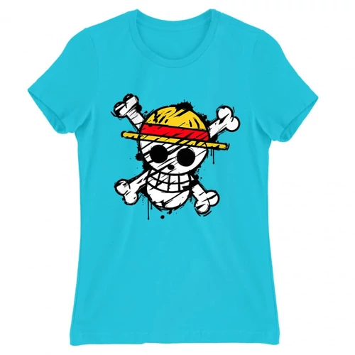 Atollkék One Piece női rövid ujjú póló - Grunge Logo