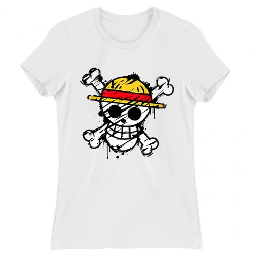 Fehér One Piece női rövid ujjú póló - Grunge Logo