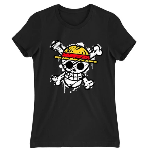 Fekete One Piece női rövid ujjú póló - Grunge Logo