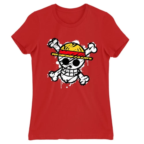 Piros One Piece női rövid ujjú póló - Grunge Logo