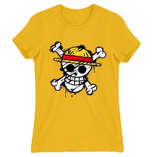 Sárga One Piece női rövid ujjú póló - Grunge Logo