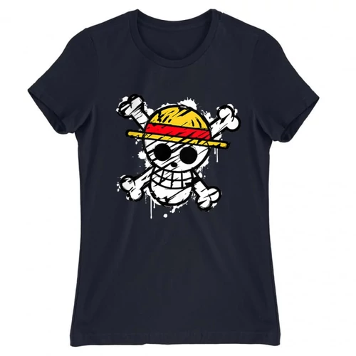 Sötétkék One Piece női rövid ujjú póló - Grunge Logo
