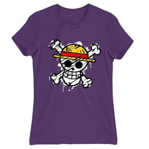 Sötétlila One Piece női rövid ujjú póló - Grunge Logo