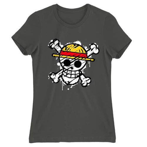 Sötétszürke One Piece női rövid ujjú póló - Grunge Logo