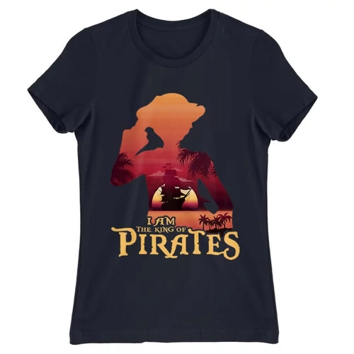 Sötétkék One Piece női rövid ujjú póló - I Am The King Of Pirates