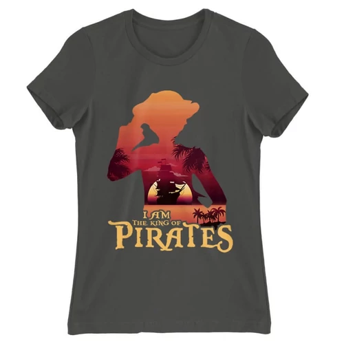 Sötétszürke One Piece női rövid ujjú póló - I Am The King Of Pirates