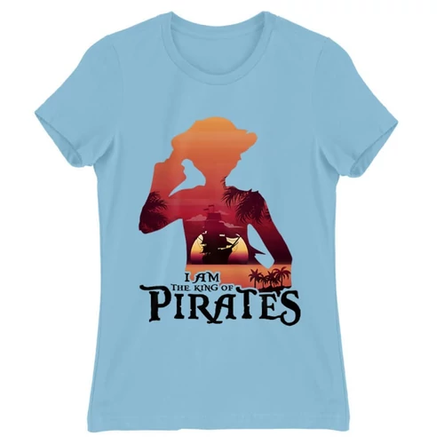 Világoskék One Piece női rövid ujjú póló - I Am The King Of Pirates