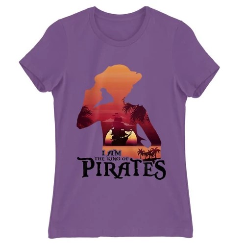 Világoslila One Piece női rövid ujjú póló - I Am The King Of Pirates