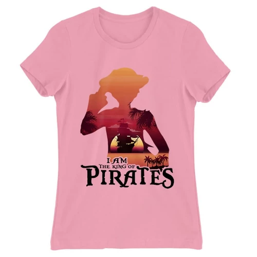 Világos rózsaszín One Piece női rövid ujjú póló - I Am The King Of Pirates