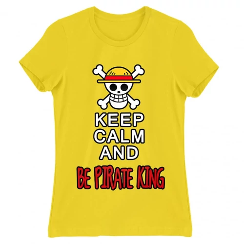Citromsárga One Piece női rövid ujjú póló - Keep Calm and Be Pirate King