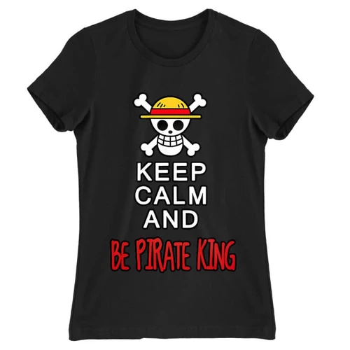 Fekete One Piece női rövid ujjú póló - Keep Calm and Be Pirate King