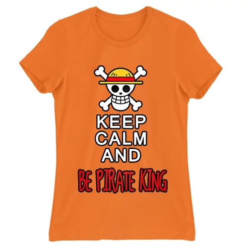 Narancs One Piece női rövid ujjú póló - Keep Calm and Be Pirate King