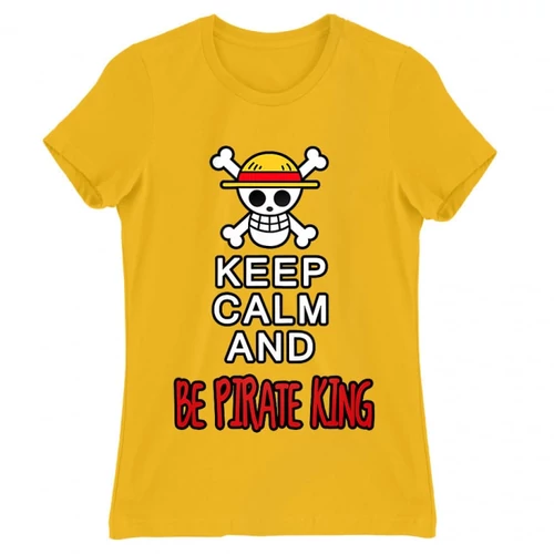 Sárga One Piece női rövid ujjú póló - Keep Calm and Be Pirate King
