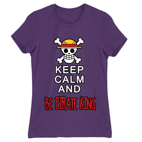Sötétlila One Piece női rövid ujjú póló - Keep Calm and Be Pirate King