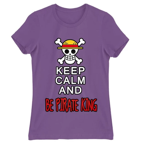 Világoslila One Piece női rövid ujjú póló - Keep Calm and Be Pirate King