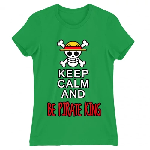 Zöld One Piece női rövid ujjú póló - Keep Calm and Be Pirate King