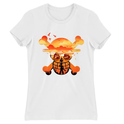 Fehér One Piece női rövid ujjú póló - Logo Silhouette