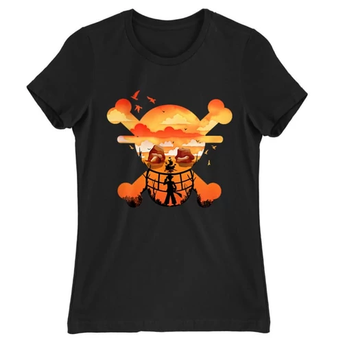 Fekete One Piece női rövid ujjú póló - Logo Silhouette