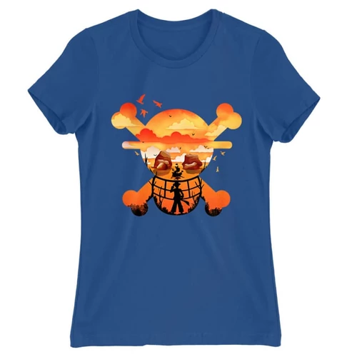 Királykék One Piece női rövid ujjú póló - Logo Silhouette