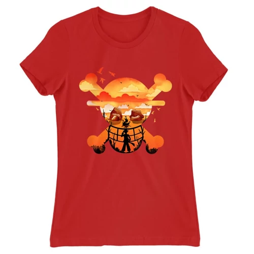 Piros One Piece női rövid ujjú póló - Logo Silhouette