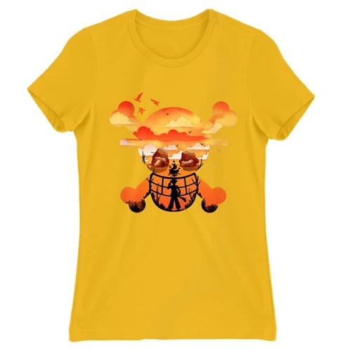 Sárga One Piece női rövid ujjú póló - Logo Silhouette