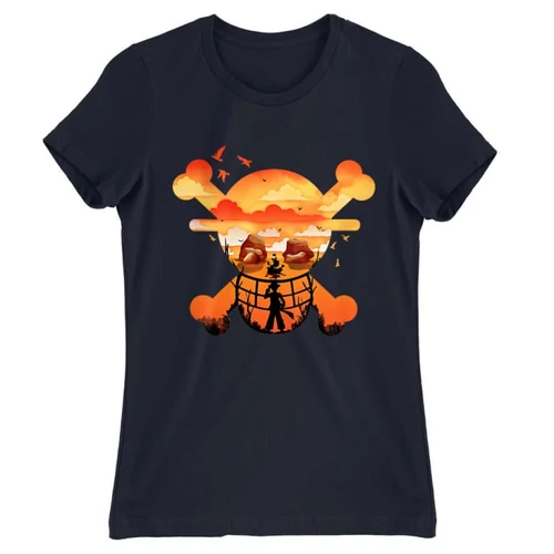 Sötétkék One Piece női rövid ujjú póló - Logo Silhouette