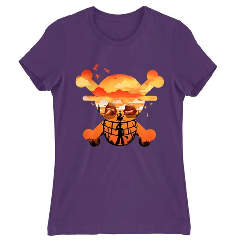 Sötétlila One Piece női rövid ujjú póló - Logo Silhouette