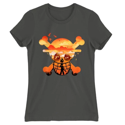 Sötétszürke One Piece női rövid ujjú póló - Logo Silhouette