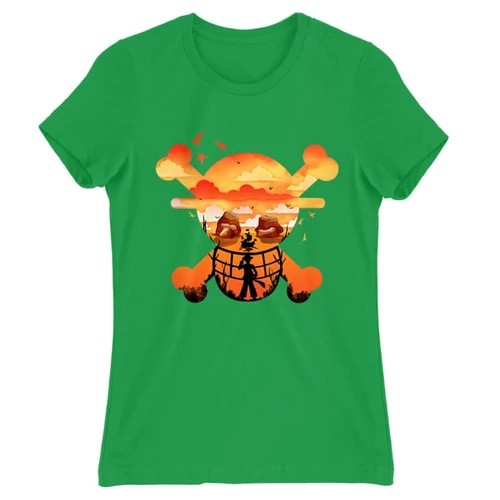 Zöld One Piece női rövid ujjú póló - Logo Silhouette