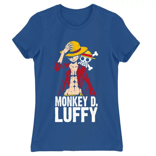 Királykék One Piece női rövid ujjú póló - Luffy Color