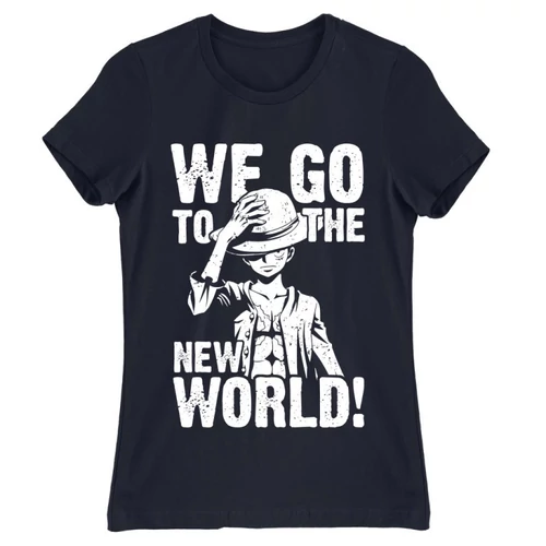 Sötétkék One Piece női rövid ujjú póló - Luffy Monochrome