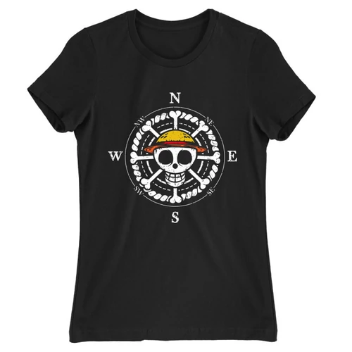 Fekete One Piece női rövid ujjú póló - One Piece Compass