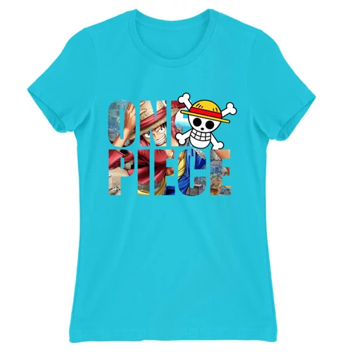 Atollkék One Piece női rövid ujjú póló - Text