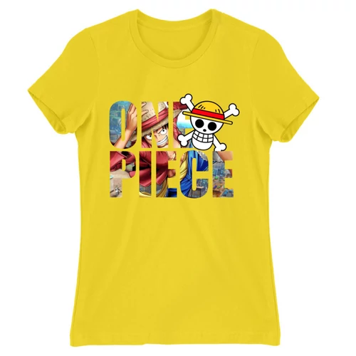 Citromsárga One Piece női rövid ujjú póló - Text
