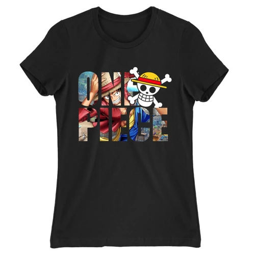Fekete One Piece női rövid ujjú póló - Text