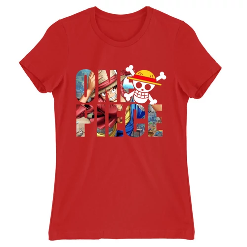 Piros One Piece női rövid ujjú póló - Text
