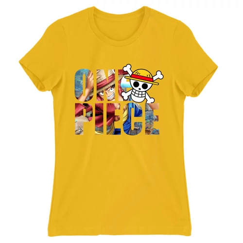 Sárga One Piece női rövid ujjú póló - Text