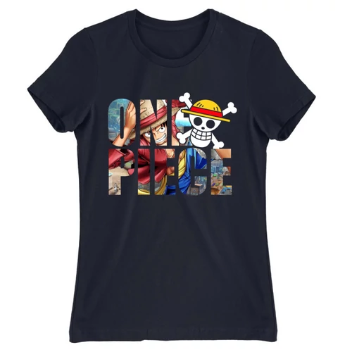 Sötétkék One Piece női rövid ujjú póló - Text