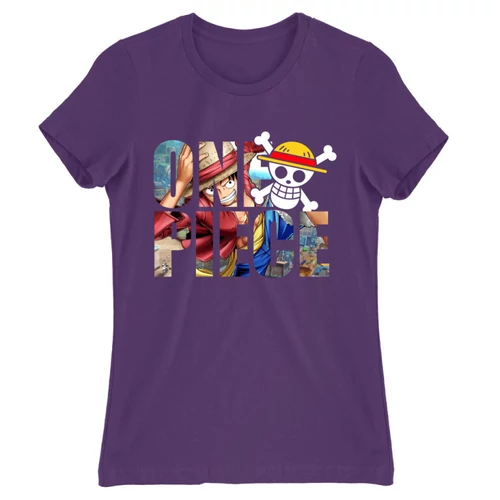 Sötétlila One Piece női rövid ujjú póló - Text