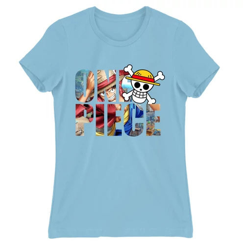 Világoskék One Piece női rövid ujjú póló - Text