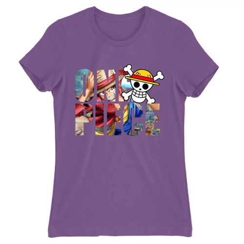 Világoslila One Piece női rövid ujjú póló - Text