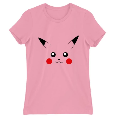 Világos rózsaszín Pokémon női rövid ujjú póló - Pikachu face