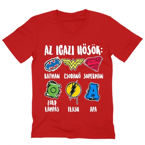 Piros Az igazi hősök: Apa - férfi V-nyakú póló