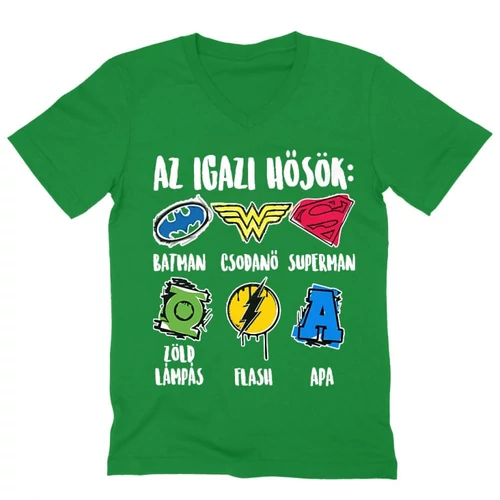 Zöld Az igazi hősök: Apa - férfi V-nyakú póló