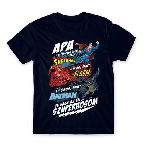 Sötétkék Apa, Te vagy az én szuperhősöm - DC Comics hősök - férfi rövid ujjú póló