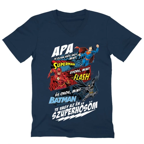 Sötétkék Apa, Te vagy az én szuperhősöm - DC Comics hősök - férfi V-nyakú póló