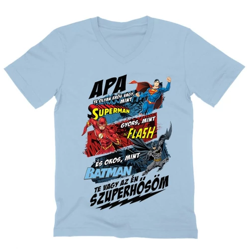 Világoskék Apa, Te vagy az én szuperhősöm - DC Comics hősök - férfi V-nyakú póló