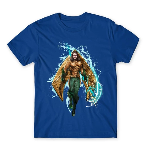 Királykék Aquaman férfi rövid ujjú póló - Logó